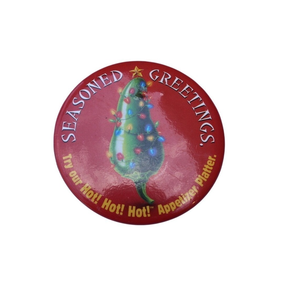 Seasoned‎ Greetings Hot Hot Hot AppetizeR Pin Button Christmas Chili Pepper